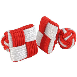 Red and White Square Silk Knot Cufflinks