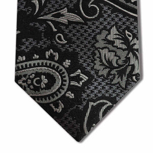 Black and Silver Silk Paisley Pattern Custom Tie
