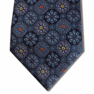 Navy and Purple with Yellow and Orange Floral Pattern Custom Tie