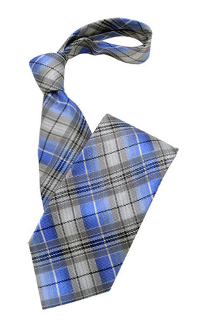 Blue and Silver Plaid Tie