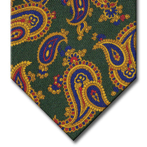 Green with Gold and Navy Paisley Tie
