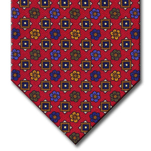 Red with Brown and Blue Floral Pattern Tie