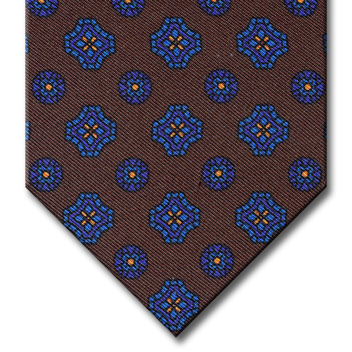 Brown with Navy and Blue Geometric Pattern Tie