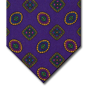 Purple with Blue and Gold Geometric Pattern Tie