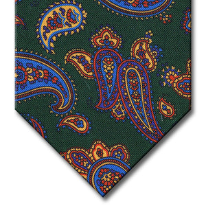 Green with Blue and Gold Paisley Tie
