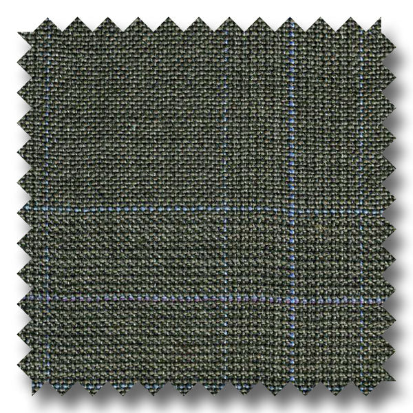 Brown Glen Plaid with Blue Windowpane Check Super 130s Merino Wool