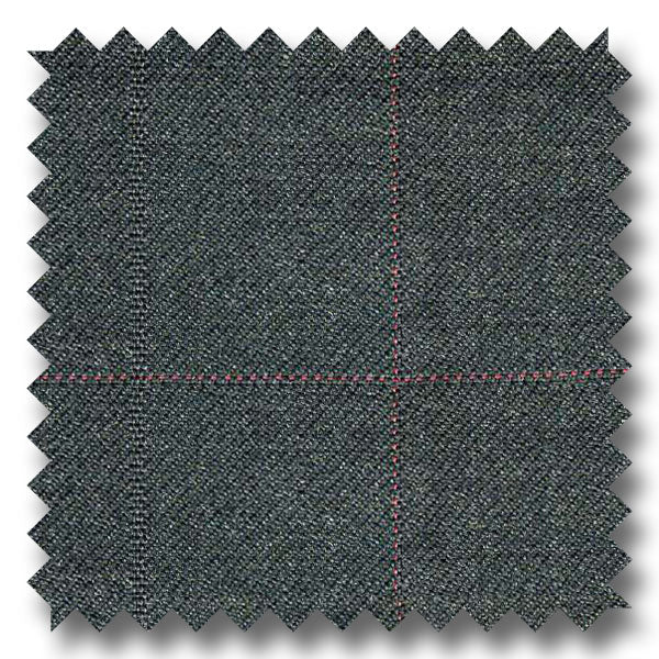 Charcoal with Wine Windowpane Check Super 130s Merino Wool