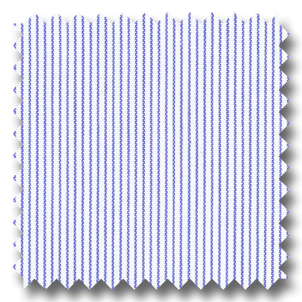 White with Medium Blue Hairline Stripe Pinpoint - Custom Dress Shirt