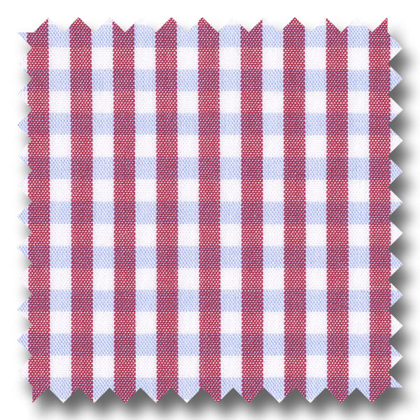 Red and Blue Gingham Check Broadcloth - Custom Dress Shirt