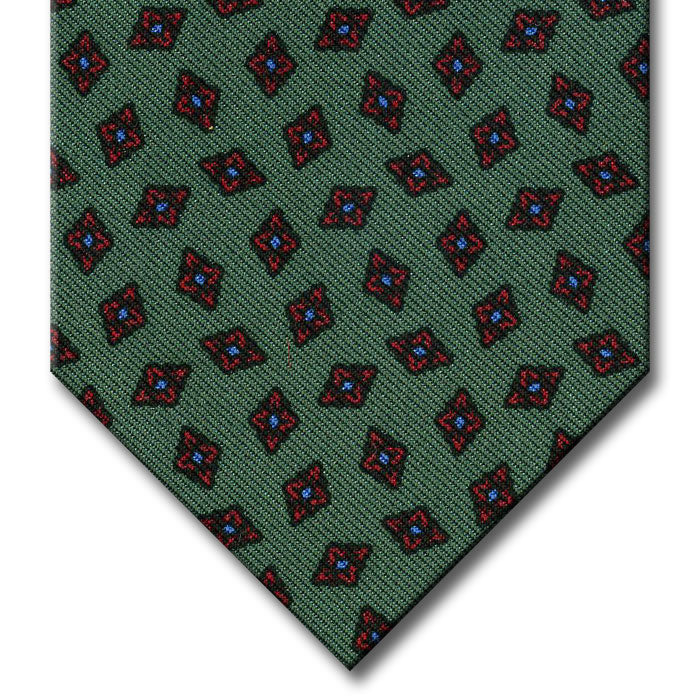 Green with Red and Blue Geometric Pattern Tie