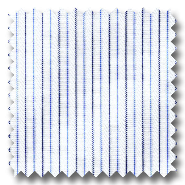 Navy and Blue with Raised White Stripe 140 2Ply Broadcloth - Custom Dress Shirt