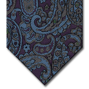 Plum with Charcoal Gray and Light Blue Paisley Tie