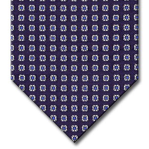 Navy with Blue and Silver Geometric Pattern Tie