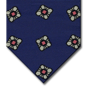 Navy with Silver and Pink Floral Pattern Tie