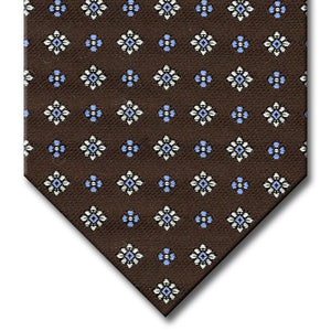Dark Brown with Silver and Light Blue Floral Pattern Tie