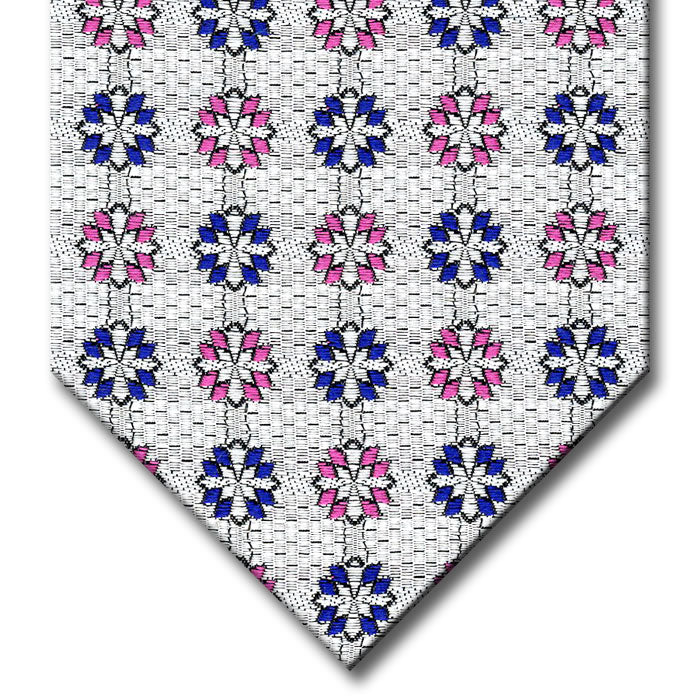 Silver with Navy and Pink Medallion Custom Tie