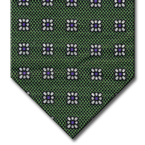 Green with Purple and Silver Floral Pattern Tie