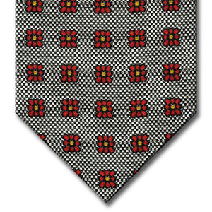 Silver with Red and Orange Floral Pattern Custom Tie