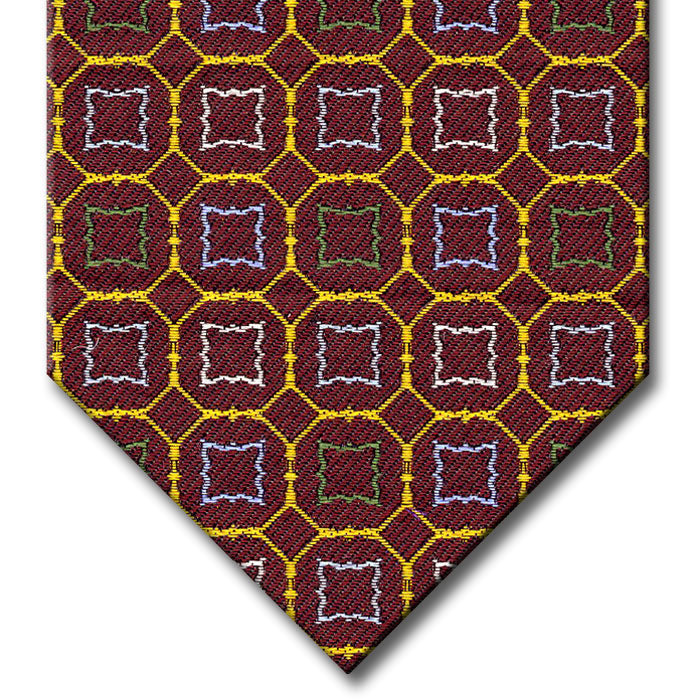 Burgundy and Gold with Green, Blue and Silver Medallion Tie