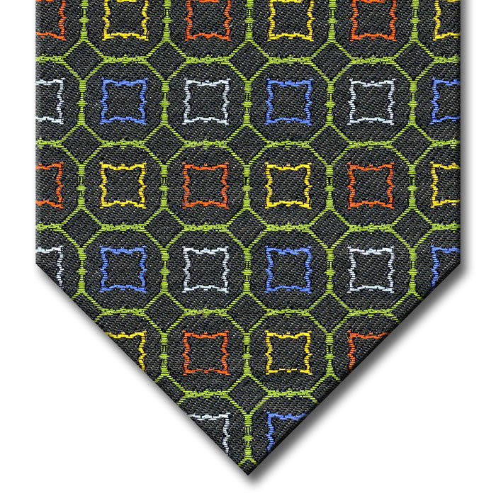 Dark Green and Green with Red, Blue and Gold Medallion Tie