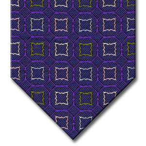Blue and Purple with Green, Silver and Pink Medallion Tie