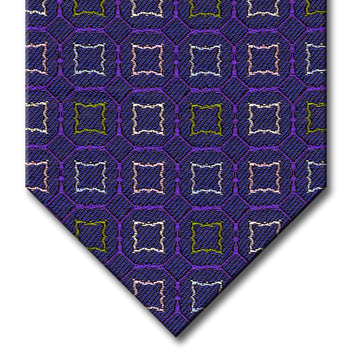 Blue and Purple with Green, Silver and Pink Medallion Tie