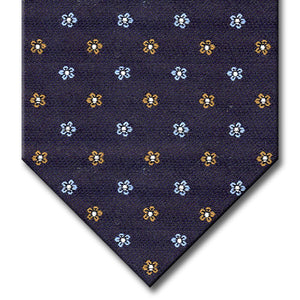 Navy with Light Blue and Brown Floral Pattern Custom Tie