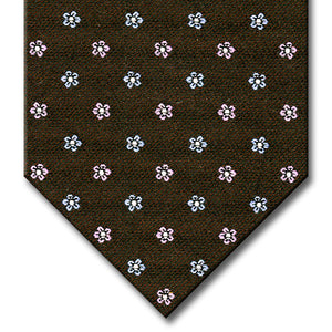 Brown with Light Blue and Pink Floral Pattern Tie