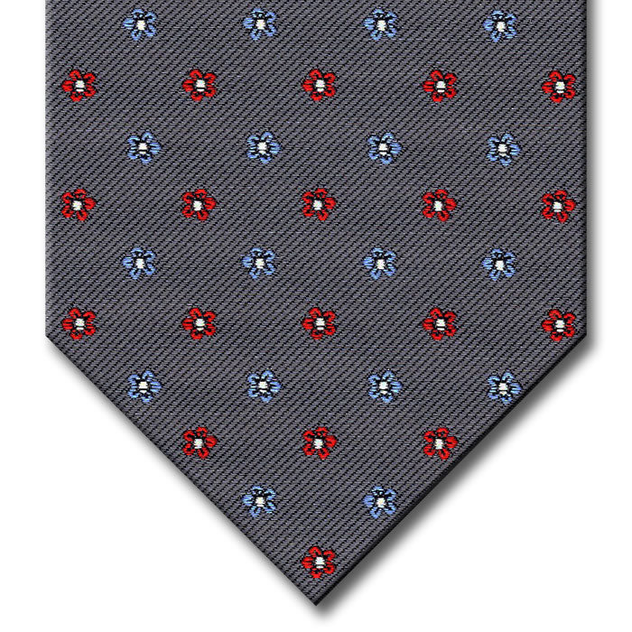 Charcoal Gray with Light Blue and Red Floral Pattern Custom Tie