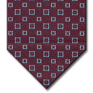 Burgundy with Light Blue, Red and Silver Geometric Pattern Custom Tie