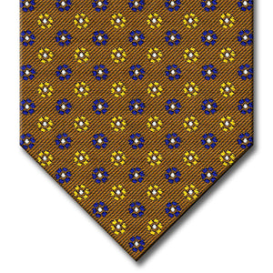 Brown with Navy, Gold and Silver Floral Pattern Custom Tie